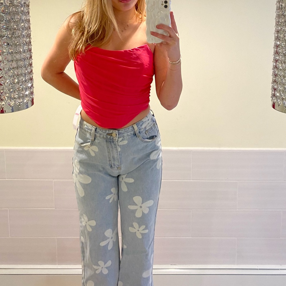 flowery denim jeans UNWORN